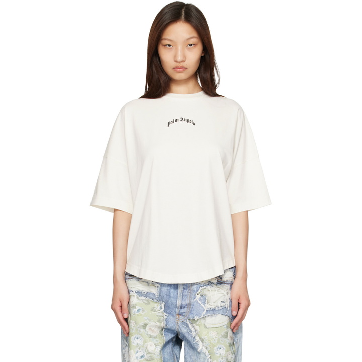 Photo: Palm Angels Off-White Curved Logo Over T-shirt