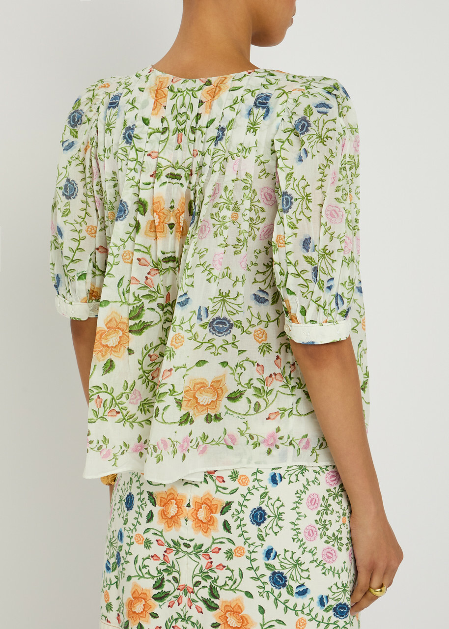 Farm Rio Folk Floral-print Cotton Blouse Multicoloured