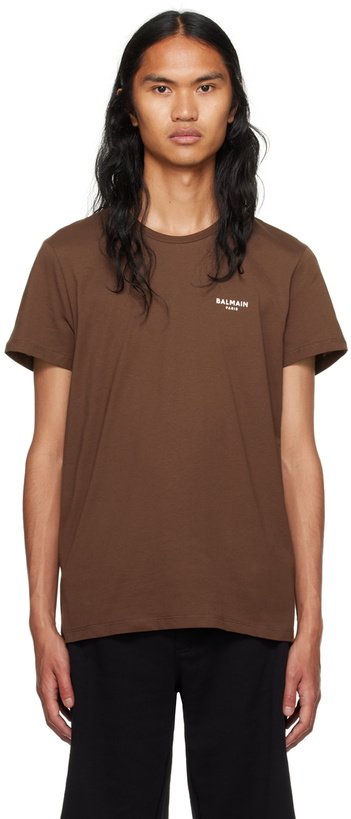 Photo: Balmain Brown Flocked T-Shirt