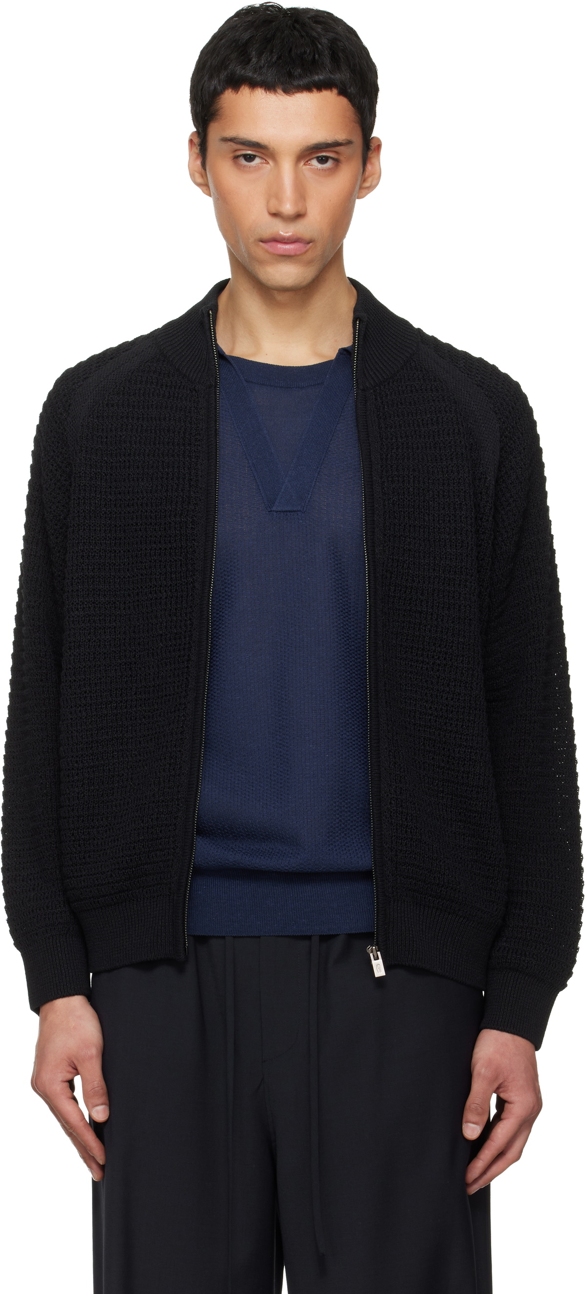 LE17SEPTEMBRE Black Open Knit Zip-Up Cardigan