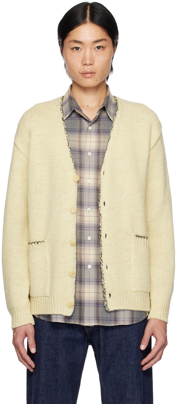 AURALEE Beige Flat Yarn Rib Knit Cardigan Auralee