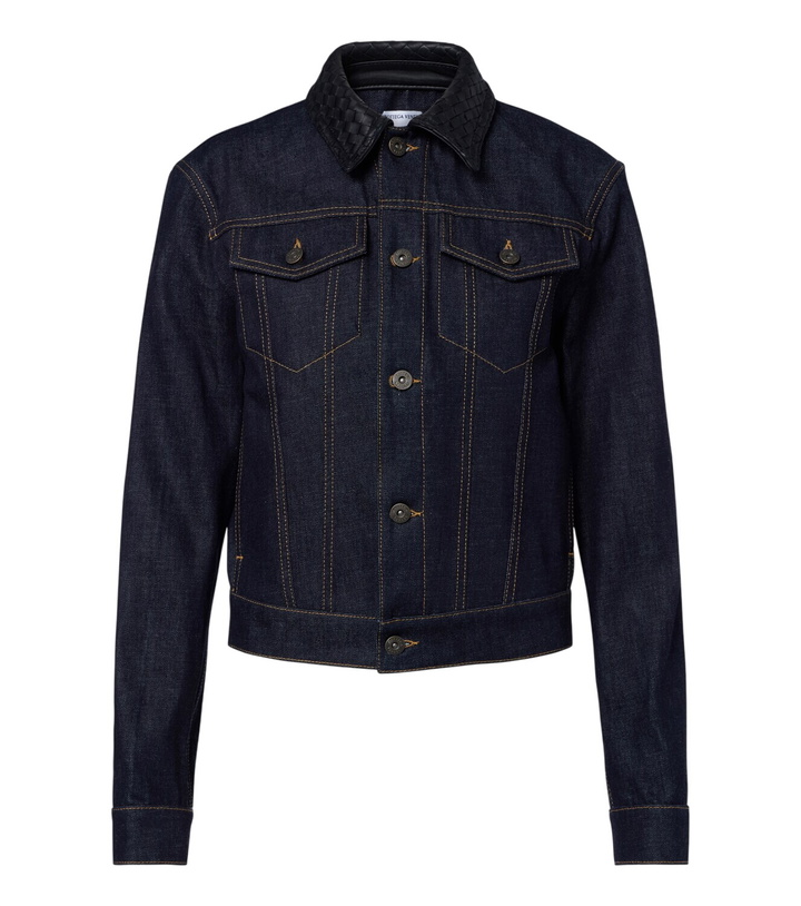 Photo: Bottega Veneta Intrecciato leather-trimmed denim jacket