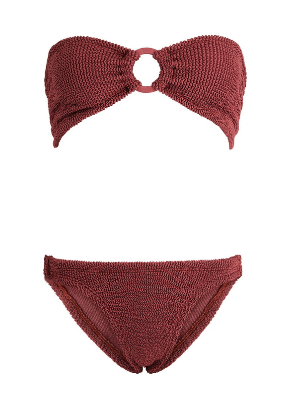 Photo: Hunza G - Gloria Seersucker Bandeau Bikini, Rose, One Size, Bandeau, Elasticated, Ring Embellishment, Machine Wash, Hunza Gloria Bikini