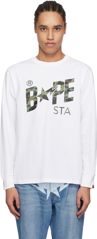 Photo: BAPE White 1st Camo 'Bape STA' LS T-shirt