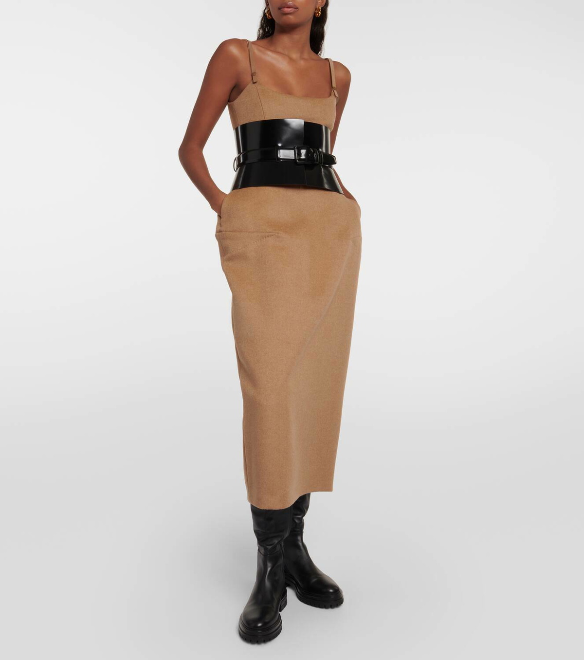 slim fit dress slacks LONG CAMEL DRESS WITH CAPE