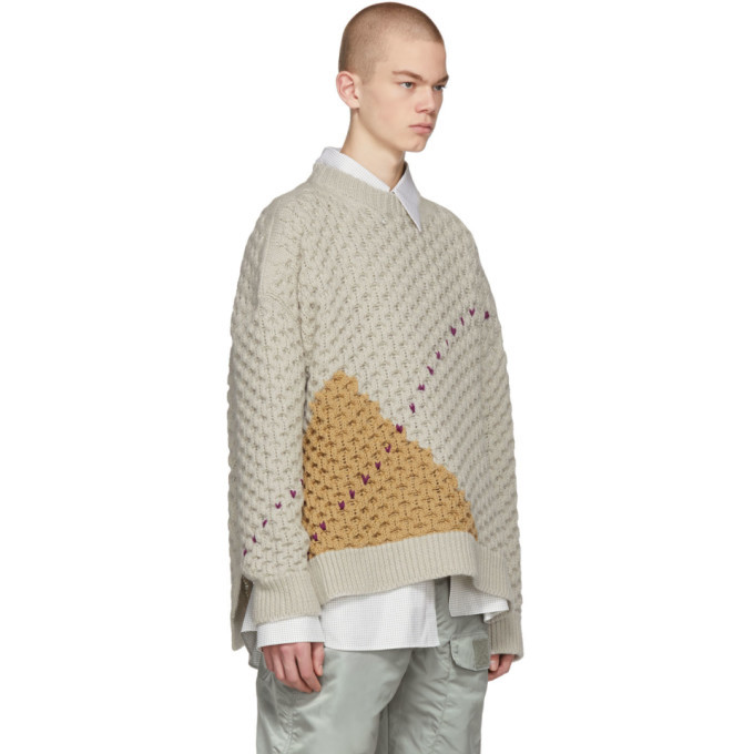 Raf Simons Off-White and Brown Argyle Knit Sweater Raf Simons