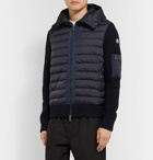 Moncler - Panelled Quilted Shell and Virgin Wool-Blend Hooded Down Jacket - Navy