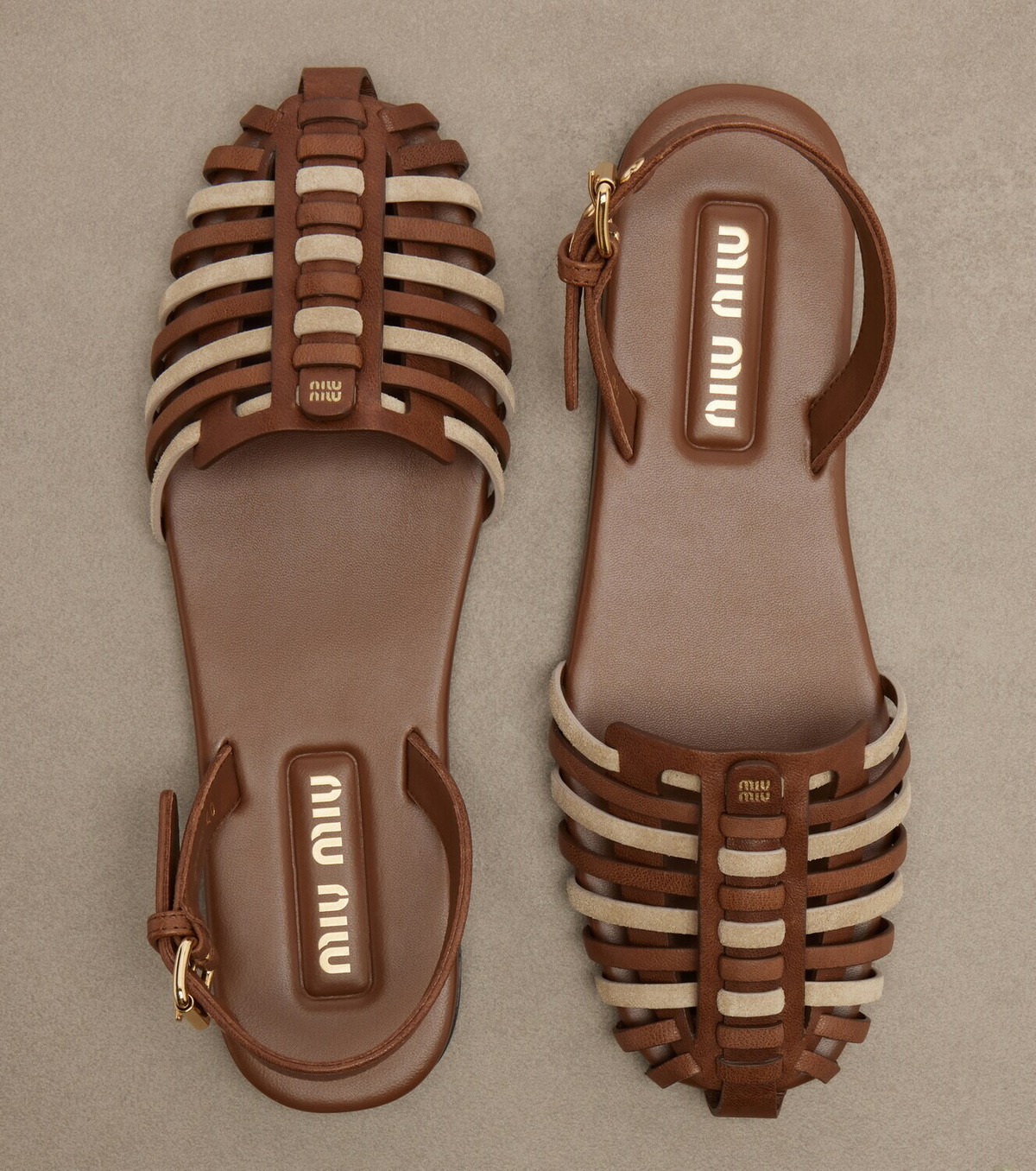 Miu Miu Leather and suede slingback fisherman sandals