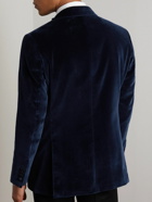 Thom Sweeney - Satin-Trimmed Cotton and Modal-Blend Velvet Tuxedo Jacket - Blue