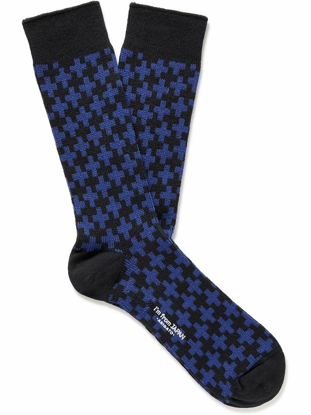 Photo: Blue Blue Japan - Cotton-Blend Jacquard Socks - Blue