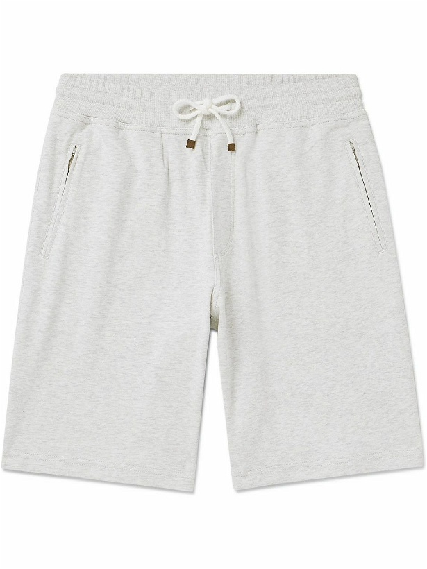 Photo: Brunello Cucinelli - Straight-Leg Cotton-Blend Jersey Drawstring Shorts - Gray