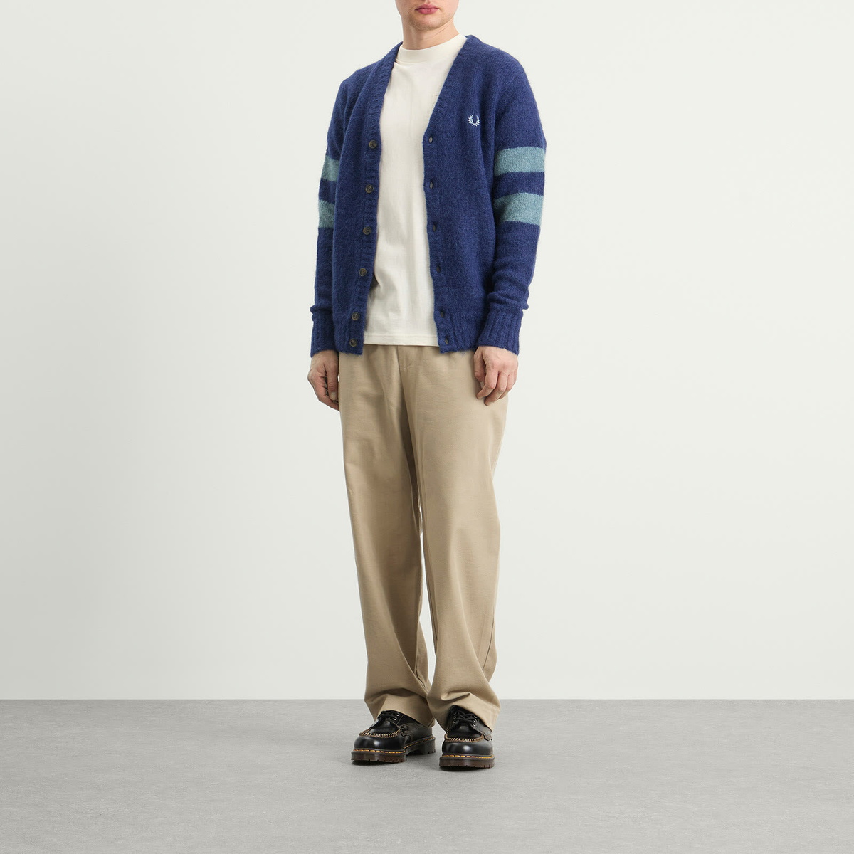 Fred Perry Men's Chunky Tipped Sleeve Alpaca Cardigan in French Navy