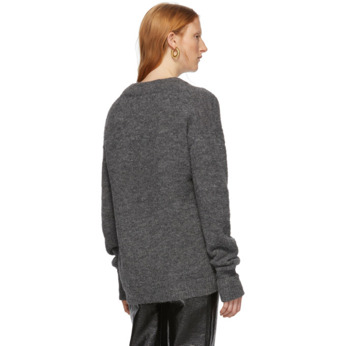 Tibi Grey Alpaca Airy V-Neck Sweater