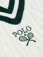 Polo Ralph Lauren - Wimbledon Logo-Embroidered Cable-Knit Cotton Sweater Vest - White