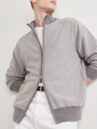 N.PEAL - Birdseye Textured Organic Cashmere Zip-Up Cardigan - Gray