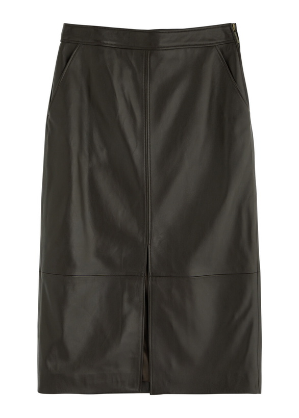 Photo: Arma Arkina Panelled Leather Midi Skirt Brown