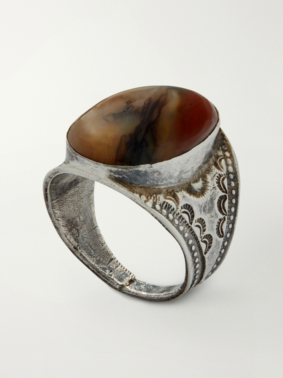 FOUNDWELL - Vintage 1970s Sterling Silver Agate Ring - Brown