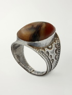 FOUNDWELL - Vintage 1970s Sterling Silver Agate Ring - Brown