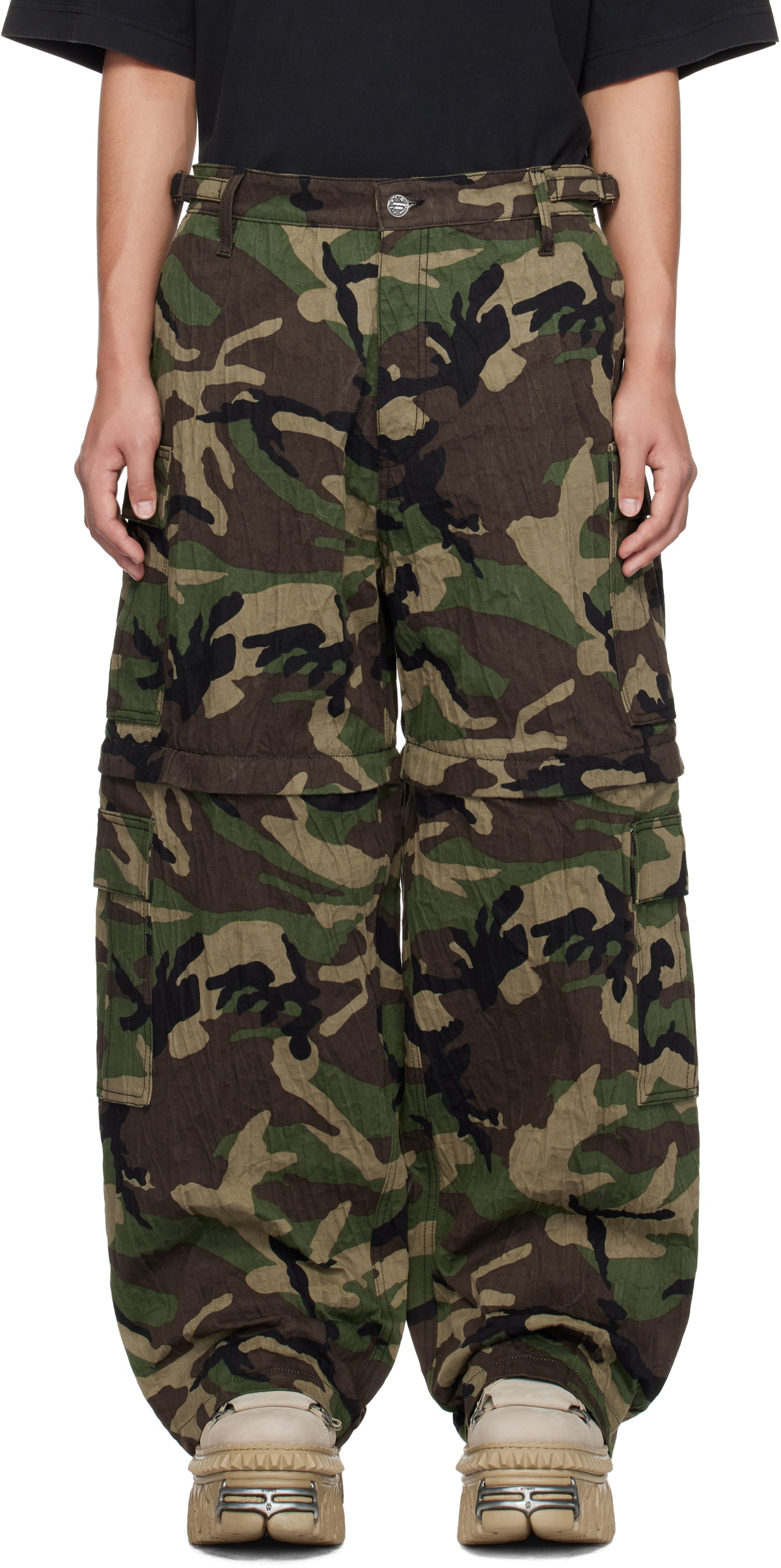 VETEMENTS Khaki Runway Metalized Wrinkled Cargo Pants Vetements