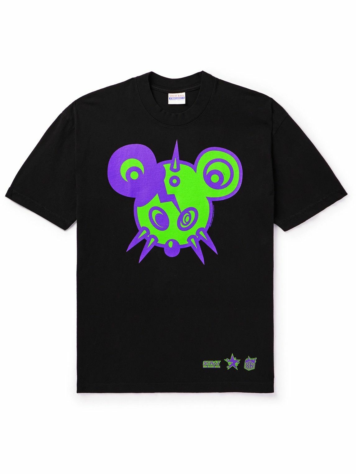 Photo: Stray Rats - Psyko Maniac Printed Cotton-Jersey T-Shirt - Black