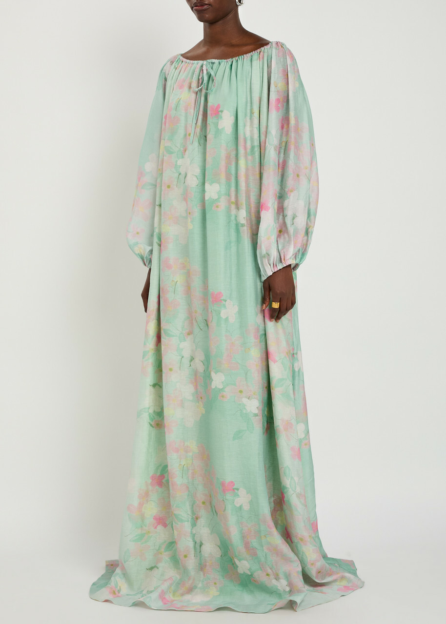 Bernadette Ally Floral-print Woven Maxi Dress Mint
