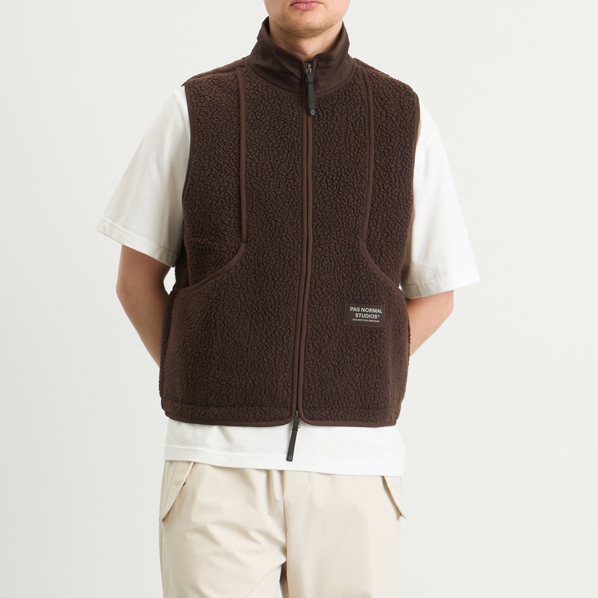 Pas Normal Studios Men's Off-Race Pile Fleece Vest in Light Brown