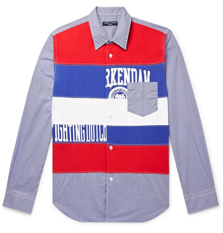 Photo: Comme des Garçons HOMME - Slim-Fit Panelled Printed Cotton-Jersey and Checked Cotton-Poplin Shirt - Blue