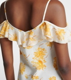 Rodarte Floral ruffled silk moiré slip dress