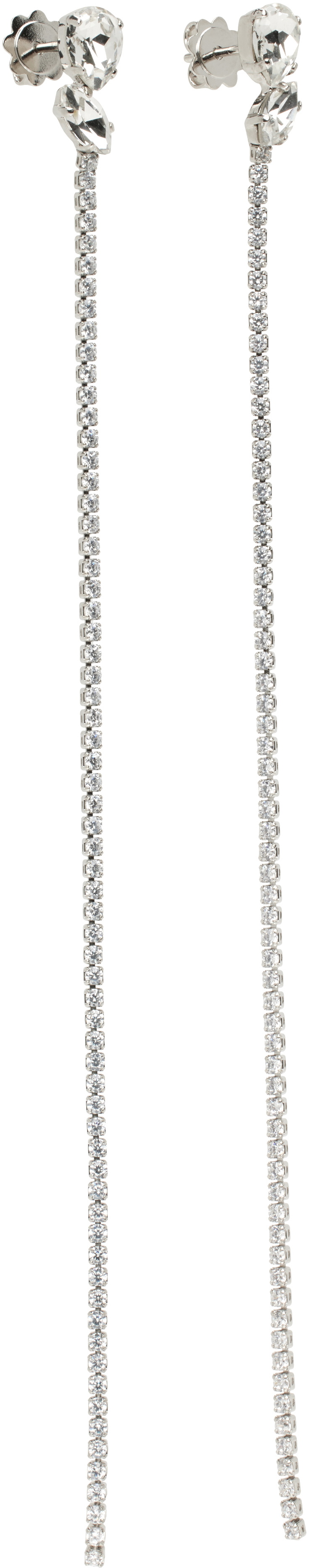 Jil Sander Silver Crystal Chain Drop Earrings