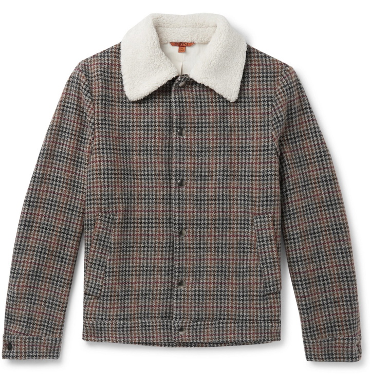 Photo: Barena - Shearling-Trimmed Houndstooth Wool Jacket - Gray