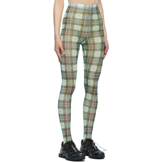 Chopova Lowena Green Mesh Plaid Leggings Chopova Lowena