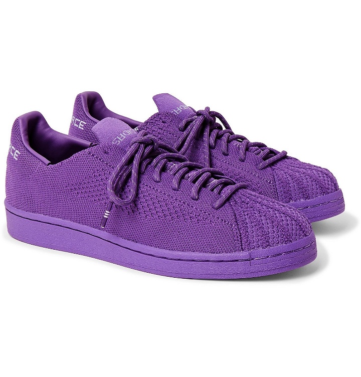 Photo: ADIDAS ORIGINALS - Pharrell Williams Superstar Embroidered Primeknit Sneakers - Purple