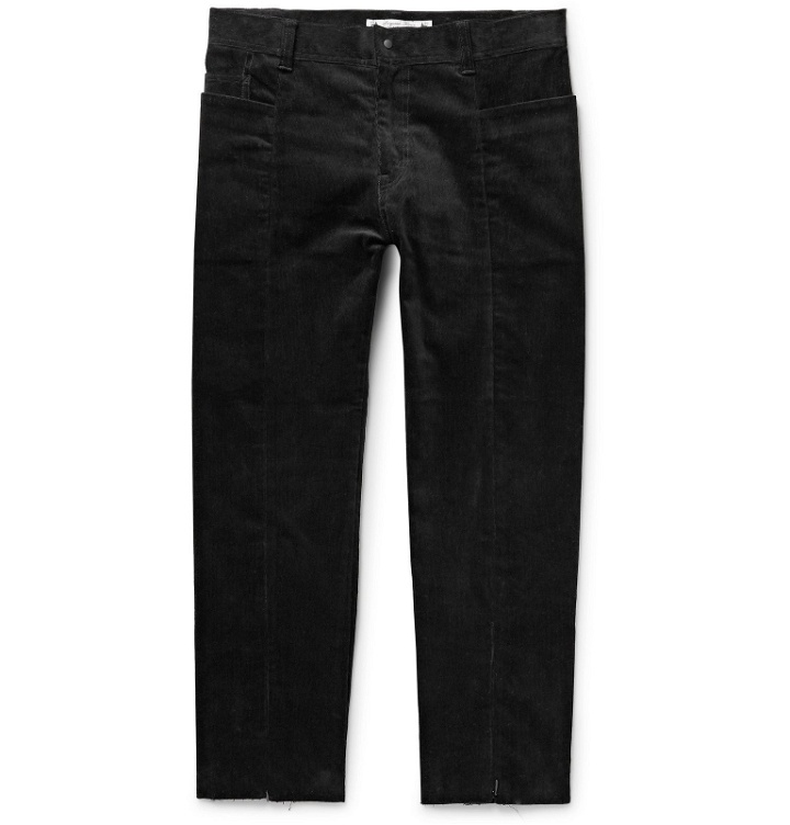 Photo: Sasquatchfabrix. - Slim-Fit Cropped Panelled Cotton-Blend Corduroy Trousers - Black