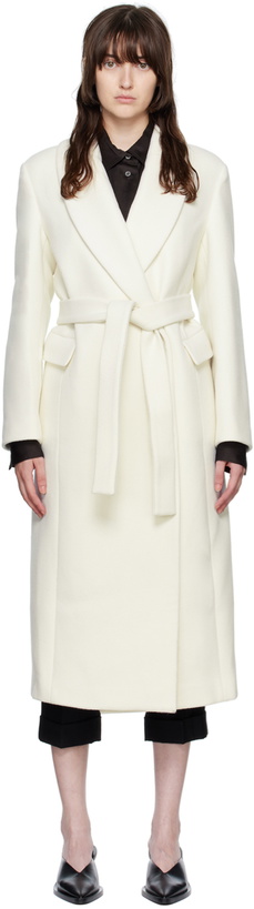 Photo: Nothing Written SSENSE Exclusive Off-White Shawl Collar Coat