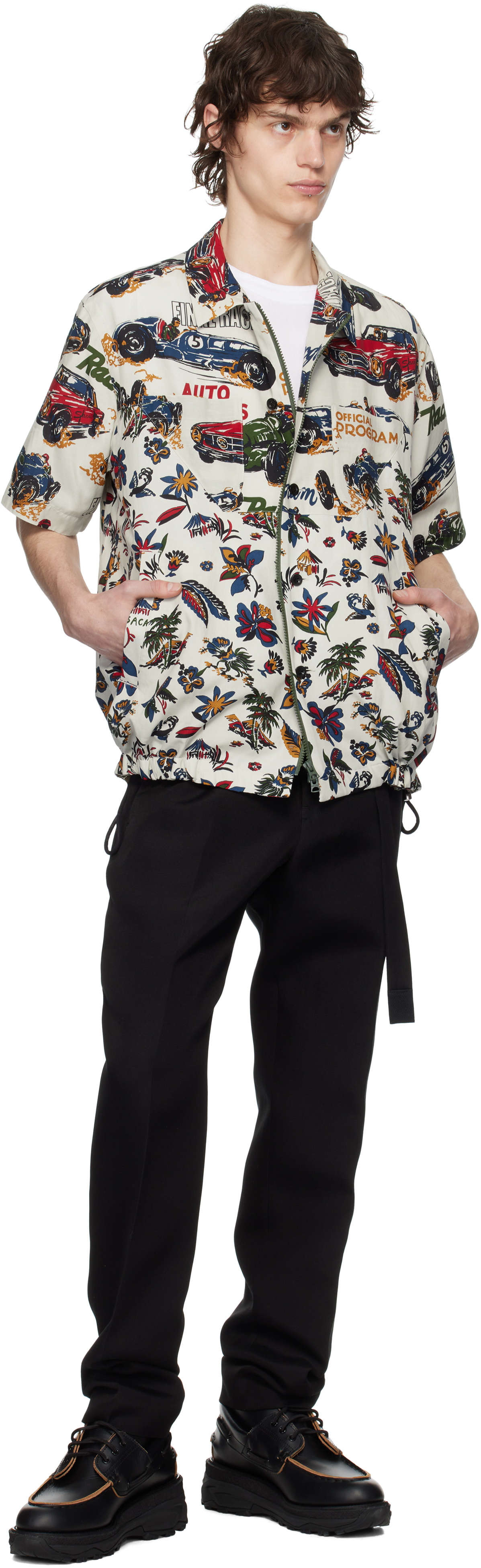 sacai White Car Race Tropical Print Shirt Sacai