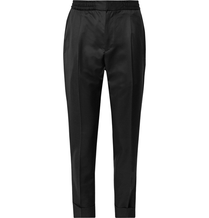 Photo: Officine Generale - Black Drew Slim-Fit Pleated Wool and Mohair-Blend Twill Drawstring Tuxedo Trousers - Black