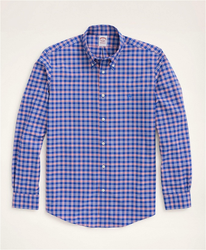 Photo: Brooks Brothers Men's Stretch Madison Relaxed-Fit Sport Shirt, Non-Iron Check | Dark Blue