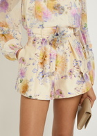 Zimmermann Luna Floral Belted Silk-blend Shorts Cream