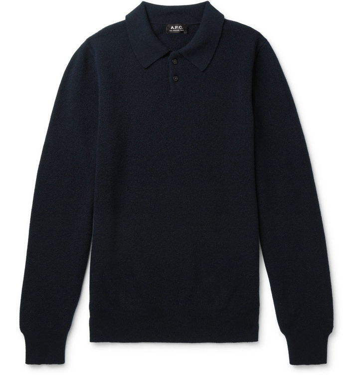 Photo: A.P.C. - Guitry Slim-Fit Wool and Cashmere-Blend Piqué Polo Shirt - Men - Navy