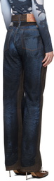 Y/Project Blue & Brown 'YP' Trompe L'oeil Jeans