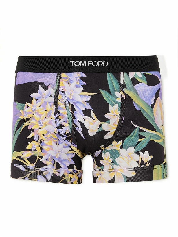 Photo: TOM FORD - Floral-Print Stretch-Cotton Jersey Boxer Briefs - Black