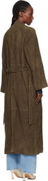Nour Hammour Green Althea Belted Suede Coat