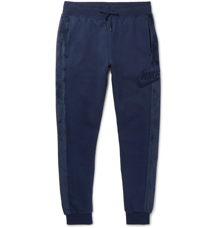 Photo: Nike - Sportswear Slim-Fit Fleece-Trimmed Cotton-Blend Jersey Sweatpants - Men - Navy