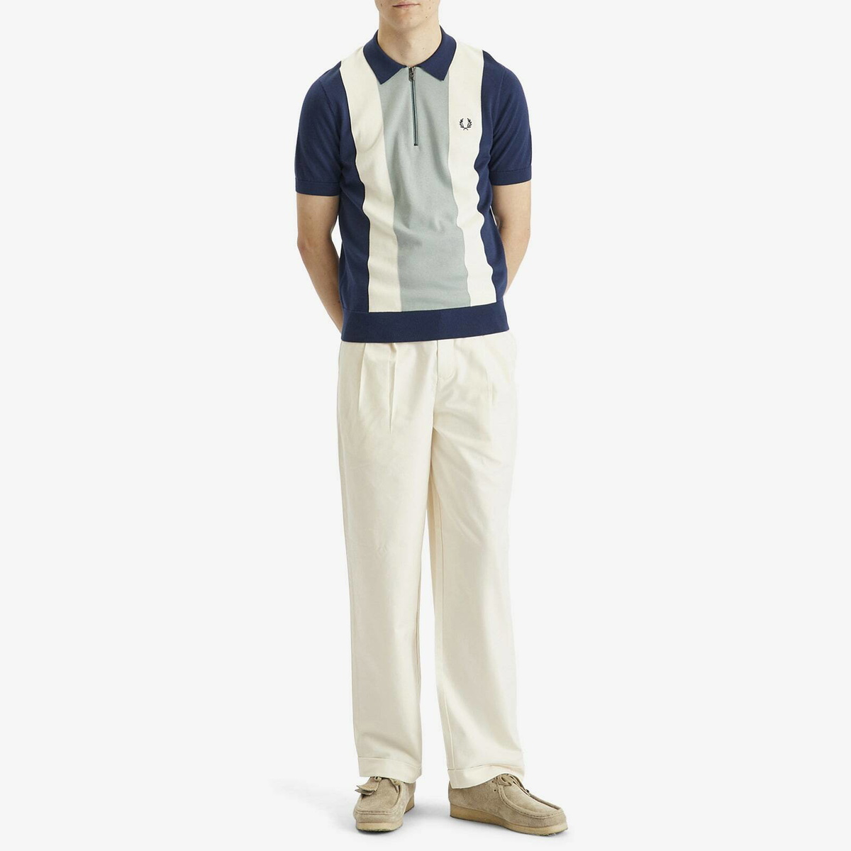 Fred Perry Men's Vertical Stripe Zip Neck Shirt in Tnsblu/Slvbl/Ecr