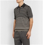 Caruso - Striped Silk and Cotton-Blend Polo Shirt - Gray