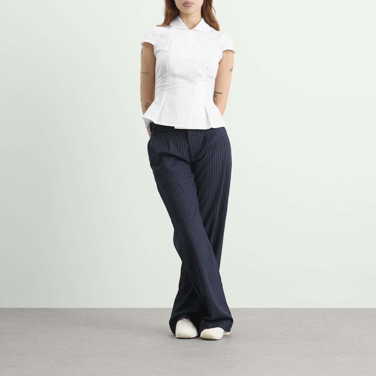 Peachy Den Women's Lennox Trouser in Ink Pinstripe