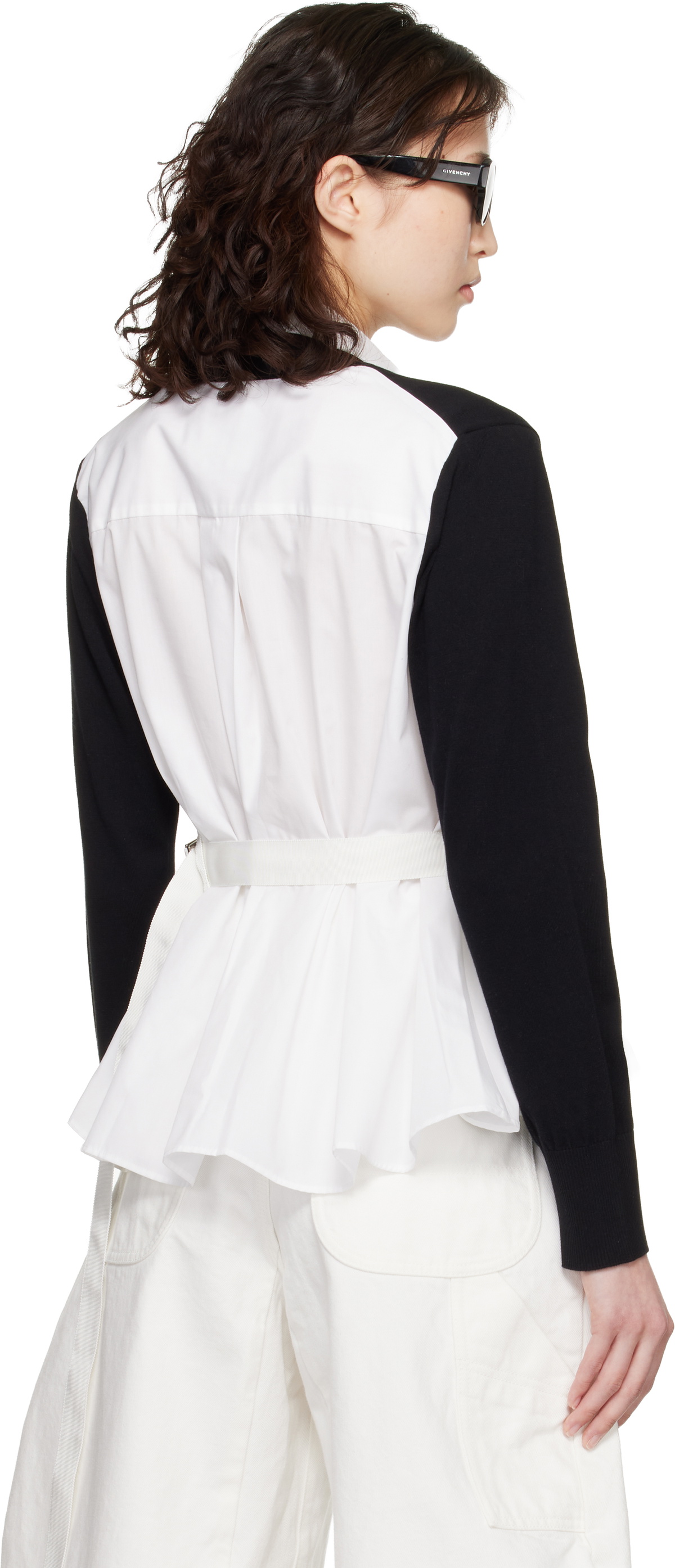 sacai / サカイ | 2025SS | Cotton Poplin × Knit Cardigan コットン ポプリン ニット カーディガン | 1 | ブラック/ホワイト | レディース sacai（サカイ） 25SS Cotton Poplin x Knit Cardigan コットン