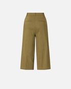 Pinko Buttoned Wide Leg Linen Bermuda Shorts Military Olive Green