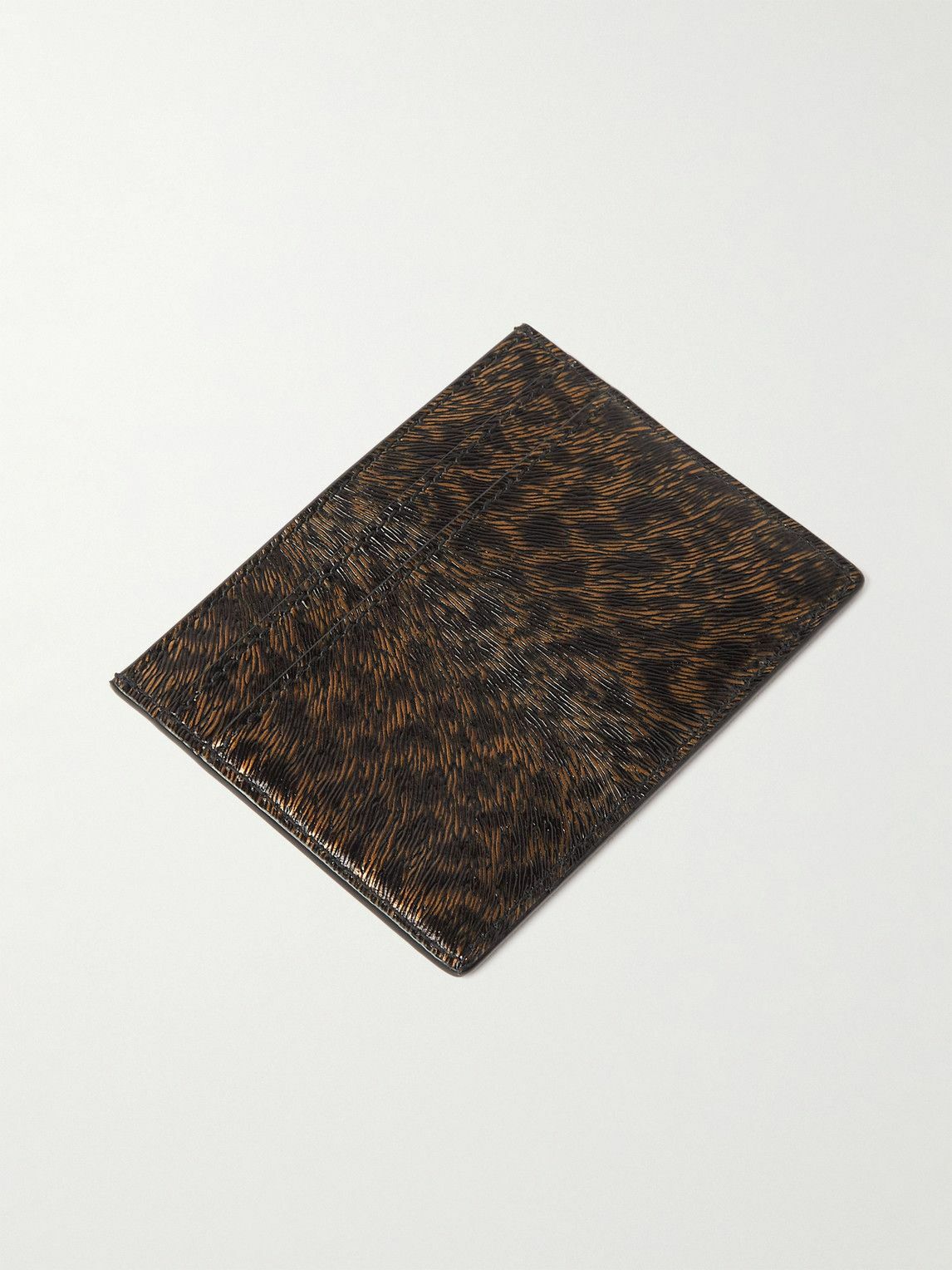 SAINT LAURENT - Leopard-Print Glossed Textured-Leather Cardholder