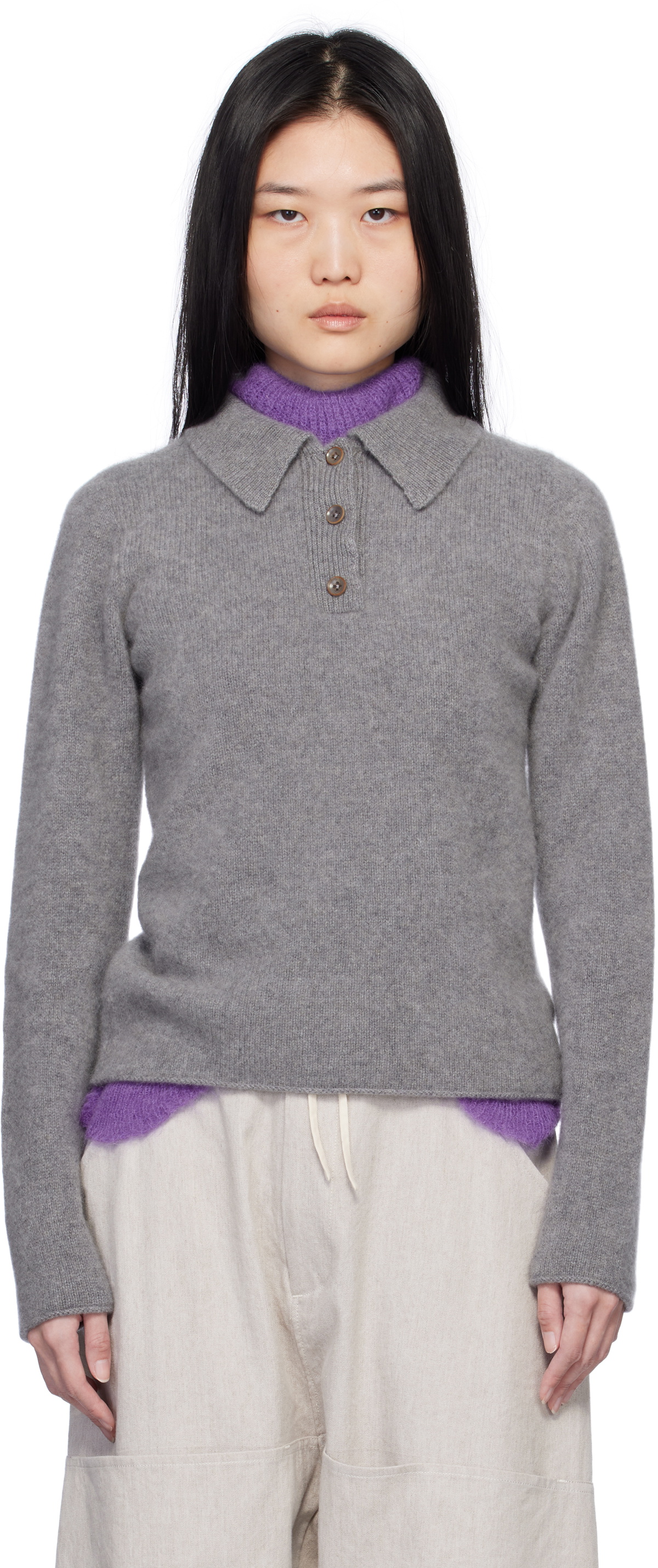 The Elder Statesman Gray Fitted Polo